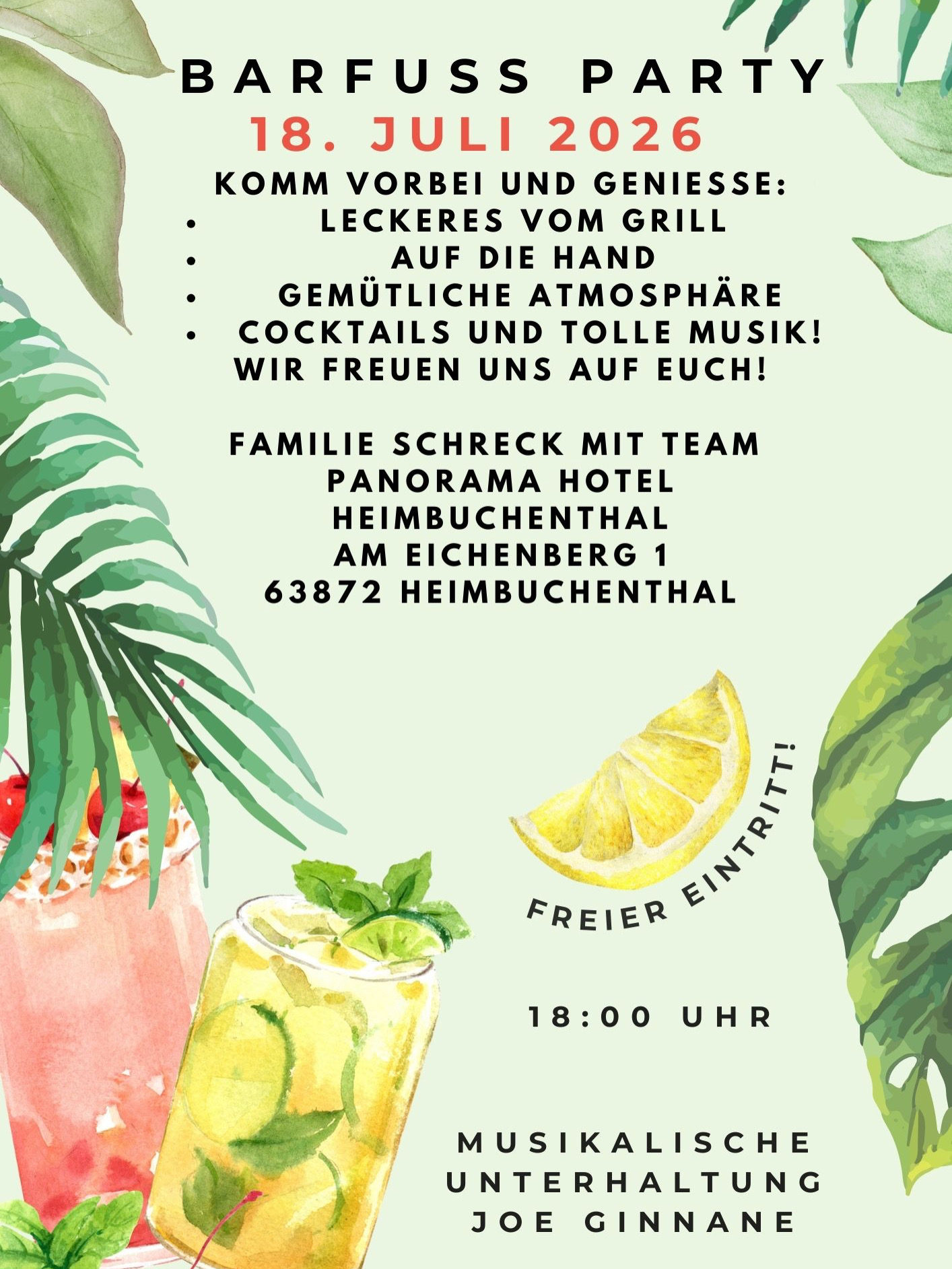 Grün Gelb Aquarell Sommer Festival Cocktail Party Flyer 1